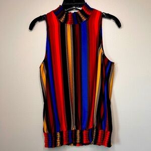 Allison Joy Women’s Mock Neck Sleeveless Striped Blouse Size Small Career Office